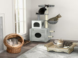 Enclosed Cat Litter Box with Cat House, Cat Bed, Scratching Posts, Platforms, for Indoor Cats - Grey T3398P349988