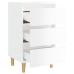 Bed Cabinet with Solid Wood Legs High Gloss White 40x35x69 cm 805899