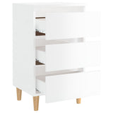 Bed Cabinet with Solid Wood Legs High Gloss White 40x35x69 cm 805899