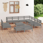 ZNTS 12 Piece Garden Lounge Set Solid Wood Pine Grey 3083161