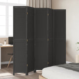 Room Divider 5 Panels Black Solid Wood Paulownia 358855