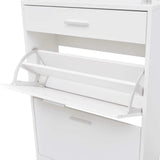 241244 Shoe Cabinet with a Drawer and a Top Glass Shelf Wood White