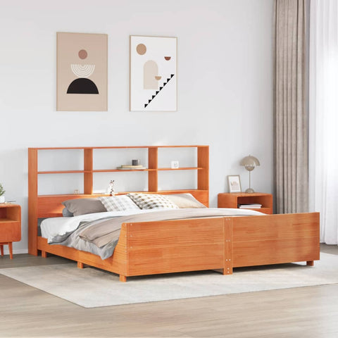 Bed Frame without Mattress Wax Brown 200x200 cm Solid Wood Pine 3323679