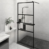 Walk-in Shower Wall with Shelf Black 90x195 cm ESG Glass&Aluminium 3185459