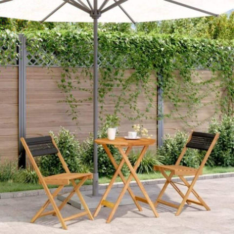 ZNTS 3 Piece Bistro Set Black Polypropylene and Solid Wood 3281745
