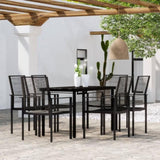 Dining Set Black Powder-coated steel, glass, PVC hollow rattan 3099200
