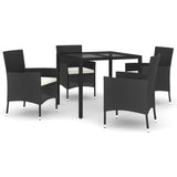 ZNTS 5 Piece Garden Dining Set with Cushions Black Poly Rattan 3187451