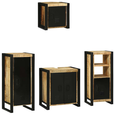 Bathroom Furniture Set with Shelf 4 pcs Brown Solid Mango Wood 3305654