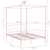 284489 Canopy Bed Frame without Mattress Pink Metal 140x200 cm