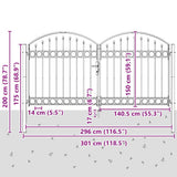 Fence Gate ASSEN 301 x 200 cm Steel Grey Lockable 42008935