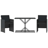 3 Piece Bistro Set with Cushions Black Poly Rattan 365063
