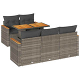 6 Piece Garden Sofa Set with Cushions Grey Poly Rattan Acacia 3327441