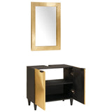 Bathroom Cabinet Set 2 pcs Black and Gold Solid Mango Wood 3310024