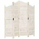 Hand carved 4-Panel Room Divider White 160x165 cm 285327