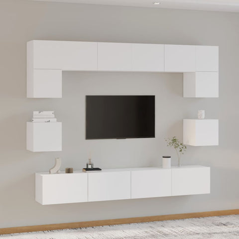 8 Piece TV Cabinet Set White Engineered Wood 3114414