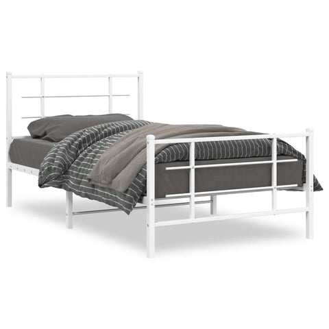 ZNTS Metal Bed Frame with Headboard and Footboard White 100x200 cm 355623