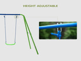 Metal Garden Swing Set Height Adjustable Children Outdoor Backyard Play Set for Toddlers Over 3 T3398P348086