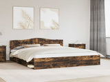 Bed Frame Smoked Oak 200 x 200 cm Solid Pine Wood 3412857
