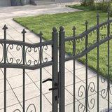 Fence Gate with Spear Top with Lock Grey 305 x 125 cm Steel 42009044