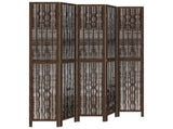 Room Divider 5 Panels Dark Brown Solid Wood Paulownia 358664