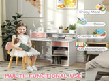 2 Pieces Children Study Table with Hutch, Kids Desk and Chair Set with Storage, Drawer, Shelves, T3398P379031