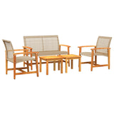 5 Piece Garden Lounge Set Beige Poly Rattan and Acacia Wood 367606