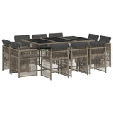 11 Piece Garden Dining Set with Cushions Grey Poly Rattan 3211028