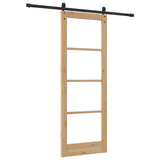 Sliding Door Natural 78 x 211 cm Solid Pine Wood and Glass 3332329