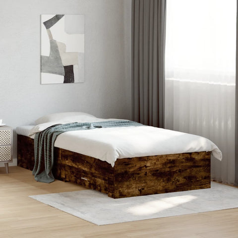 Bed Frame with Drawers without Mattress Smoked Oak 75x190 cm Small Single 3280444