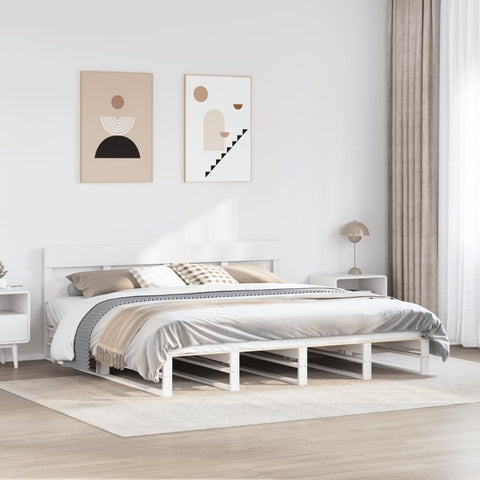 ZNTS Bed Frame without Mattress White 200x200 cm Solid Wood Pine 3302307