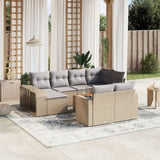 ZNTS 11 Piece Garden Sofa Set with Cushions Beige Poly Rattan 3228919