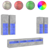 7 Piece TV Wall Cabinet Set with LED Lights Concrete Grey 3216774