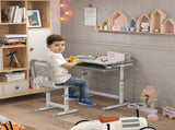 Kids Desk and Chair Set, Student Adjustable Writing Desk, with Drawer, Pen Slot, Hook - Grey T3398P347711