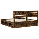 Bed Frame Smoked Oak 200 x 200 cm Solid Pine Wood 3411379