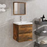 Bathroom Sink Cabinet with Basin and Mirror Smoked Oak 3114176