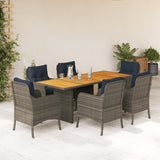 7 Piece Garden Dining Set with Cushions Grey Poly Rattan 3211904