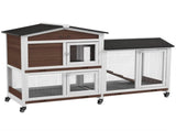 Wooden Two-Tier Pet Hutch with Wheels, Run - Brown T3398P555943