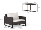 3 Pieces Rattan Bistro Set with 4 Cushions, Wicker Garden Furniture Set, Glass Top Coffee Table and T3398P327935