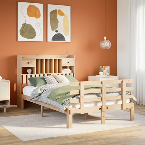 Bookcase Bed without Mattress 135x190 cm Double Solid Wood Pine 3322786