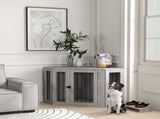 Dog Crate Furniture Side Table, with Cushion, 122 x 61 x 71cm - Grey T3398P376387