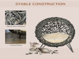 Rattan Elevated Cat Bed House Kitten Basket Ball Shaped Pet Furniture w/ Removable Cushion T3398P349859