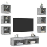8 Piece TV Wall Units with LED Concrete Grey Engineered Wood 3216636