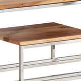 Console Table Silver Stainless Steel and Solid Acacia Wood 350007