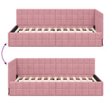 Corner Bed Frame with Headboard Pink 90 x 190 cm Velvet 42016381