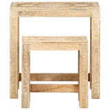 ZNTS 2 Piece Hand-painted Side Table Set Solid Mango Wood 285881