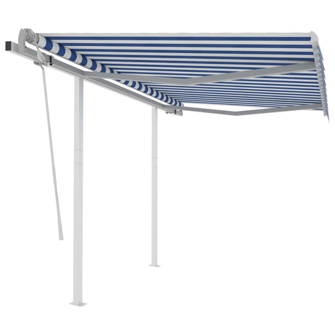 ZNTS Manual Retractable Awning with Posts 3x2.5 m Blue and White 3069896