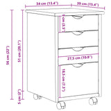 Rolling Cabinet Brown 34 x 39 x 56 cm Solid Pine Wood 42032388