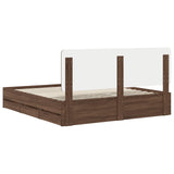 Bed Frame with Drawer Brown Oak 200 x 200 cm Engineer Wood 3412566