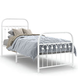 Metal Bed Frame without Mattress with Footboard White 75x190cm 376657
