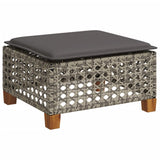 Garden Stool with Cushion Grey 63.5x56x32 cm Poly Rattan 365933